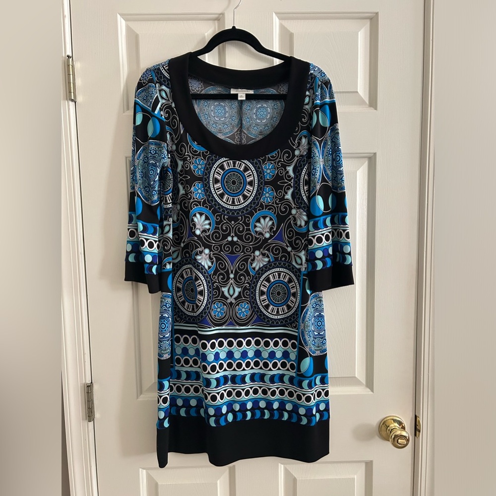 Dress Barn blue & black print stretchy dress